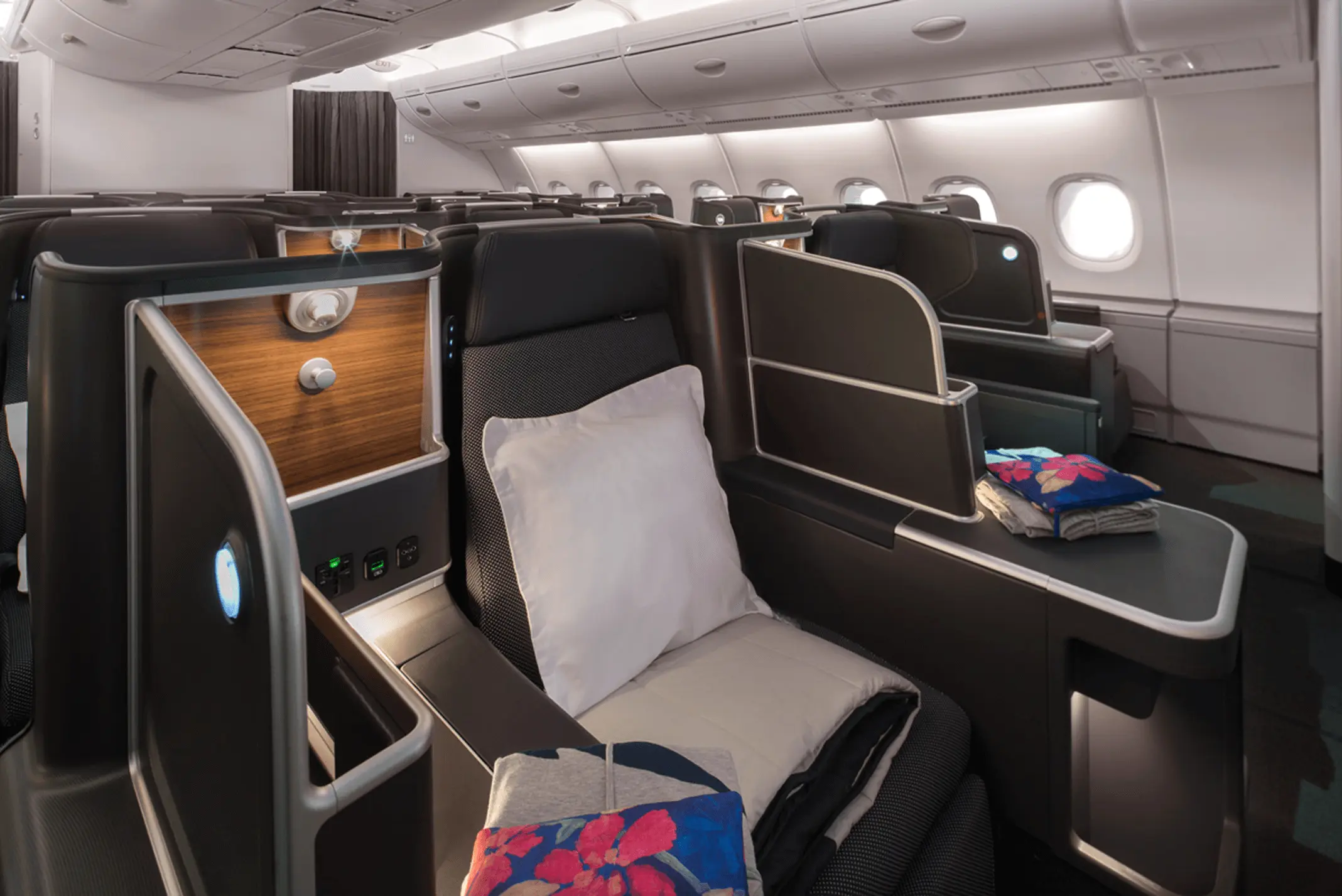 Qantas business class cabin